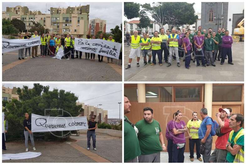 Personal de convenio, este miércoles visibilizando su malestar en Jinámar y San Juan (Foto TA)